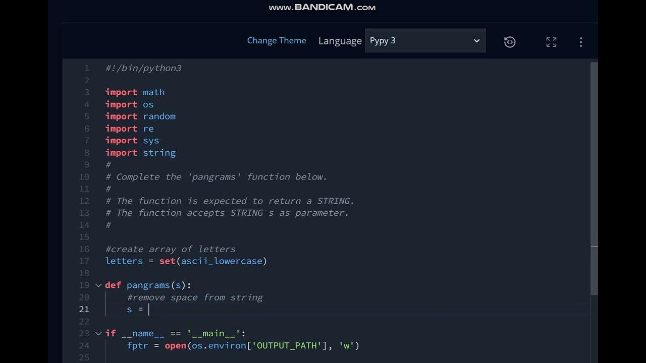 Pangrams hackerrank solution in python - YouTube