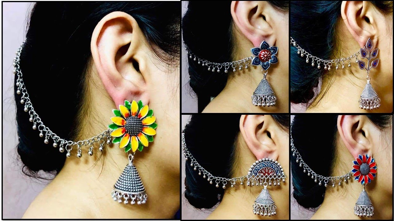 Flipkartcom  Buy SHAAJ Latest Kashmiri Oxidised Silver JhumkaEarrings  with Hair Chain for WomenGirls German Silver Jhumki Earring Earring Set  Online at Best Prices in India
