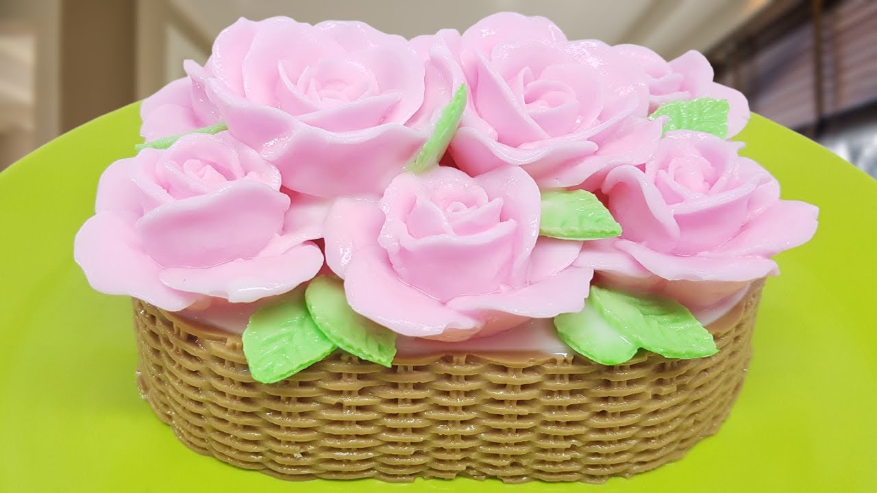 How to make pink rose in basket jelly cake I How To Jelly YouTube