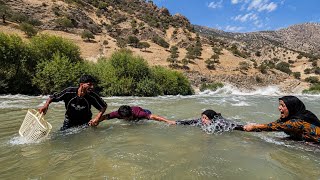 🌿 Kazem & Akram’s Journey to the River | Meeting Parvin and Yasin & Catching Lots of Fish 🐟
