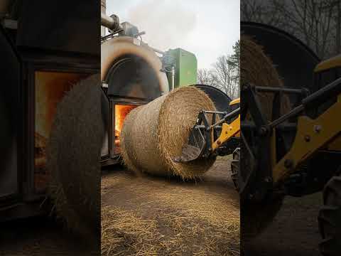 MEGA BOILER Feeding GIANT Hay Bales Into A Massive Furnace Farming Boiler Machinery 