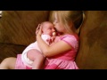 5-Year-Old Big sister gets newborn baby to sleep!