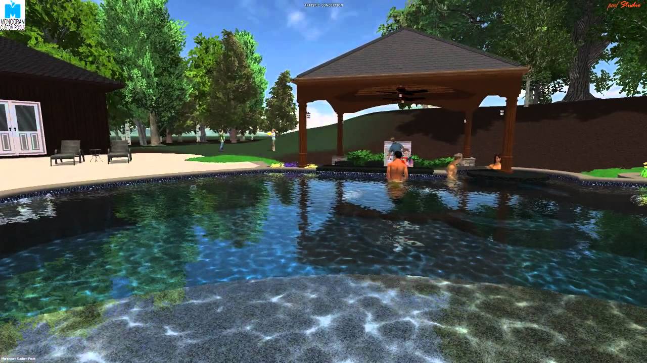 Custom designed, 3d pool by Monogram Custom Pools with water slide and ...
