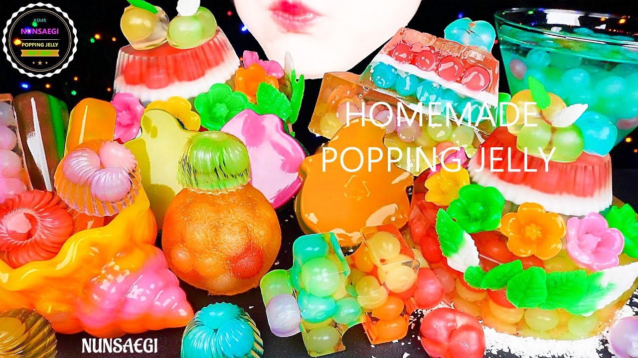 ASMR HOMEMADE POPPING JELLY CAKE MUKBANG 직접만든 팝핑젤리 케이크 먹방 / NUNSAEGI ASMR 눈새기
