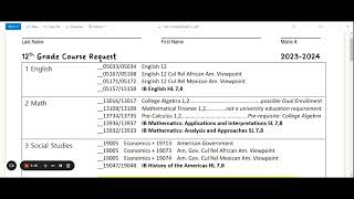 12th grade course requests -Espanol
