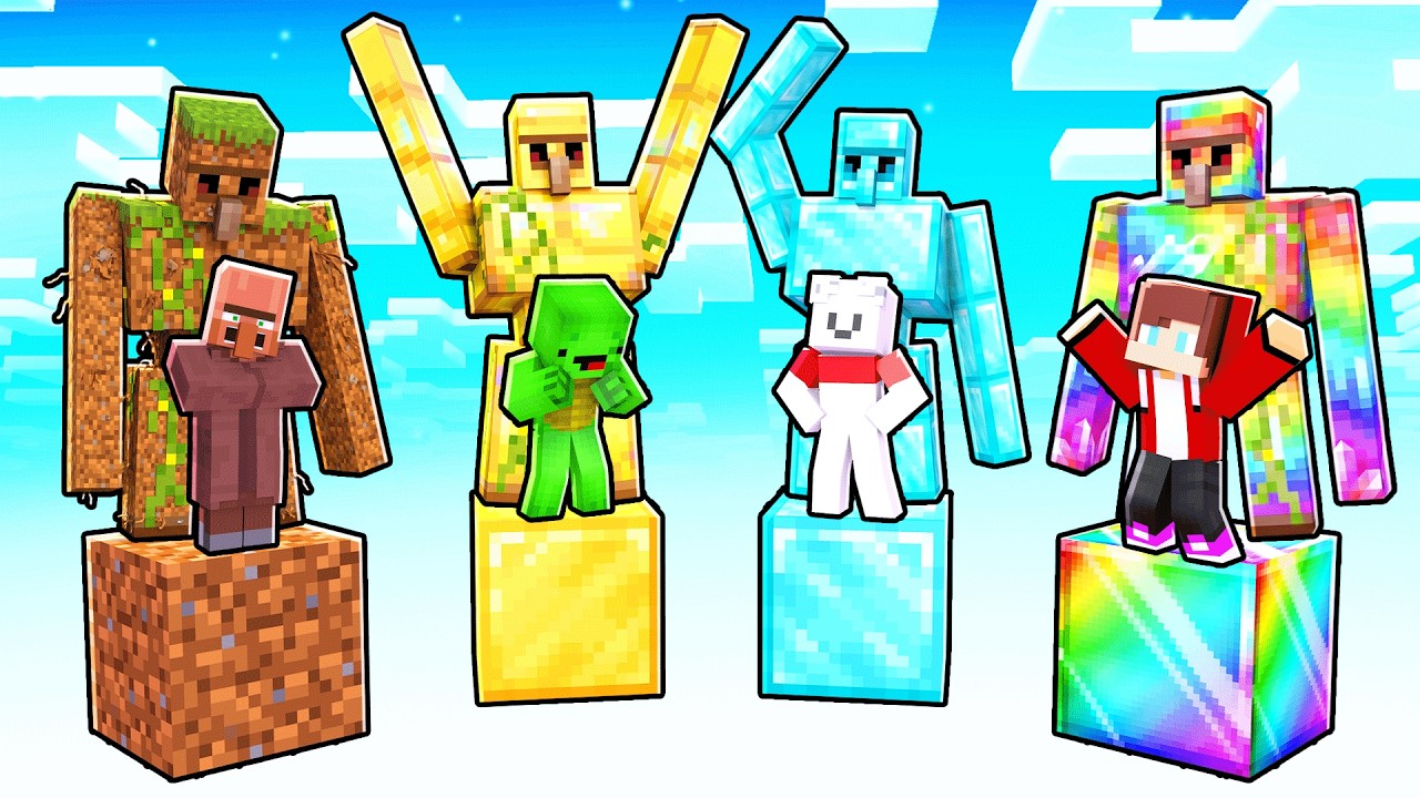 JJ vs Mikey vs Friends ONE BLOCK GOLEM BATTLE - Maizen Minecraft