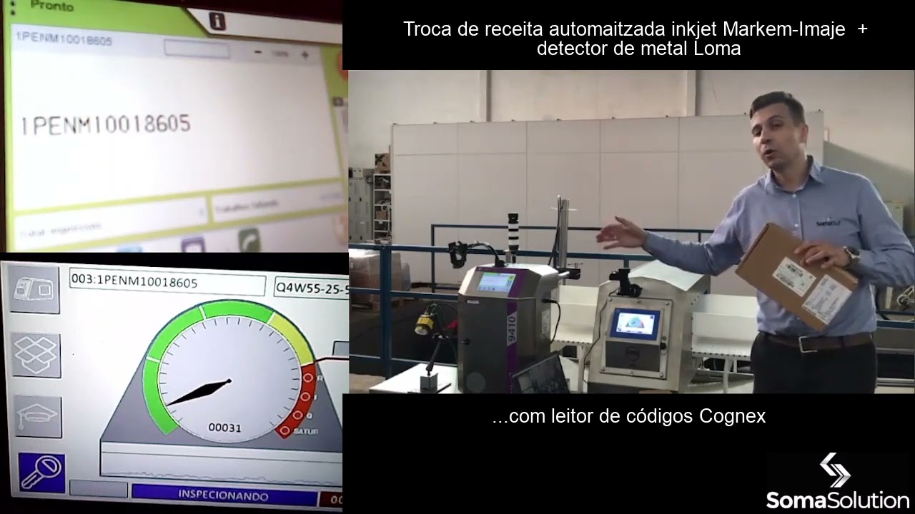 Soma Solution - Solução Automação Troca de Receita na Inkjet + Detector de Metal por Leitor Cognex