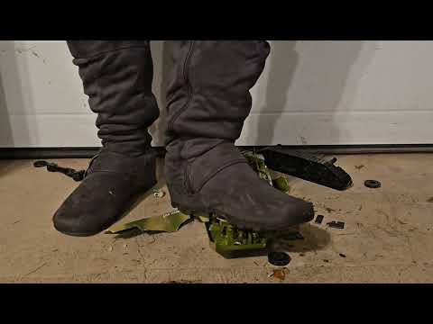Toy tank crushed in boots #asmrcrunch #asmrsounds #crushingasmr