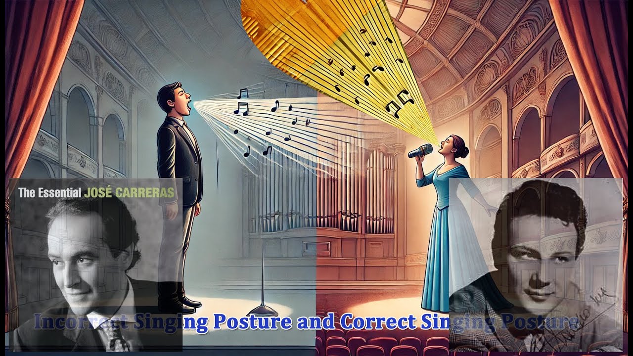 The incorrect singing posture of Carreras versus the correct singing posture of Villa