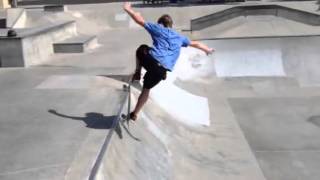 Kaden Campbell gets after it at the Riverbank Skate Park