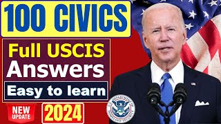 NEW! 100 Civics Questions and Answers (One & Easy Answers) for US Citizenship Interview 2024