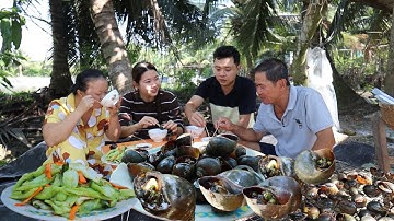 Lần đầu làm ỐC BƯƠU NƯỚNG TIÊU XANH dai giòn, ấm bụng, Quyên cắt bạc hà bóp gỏi ăn chung
