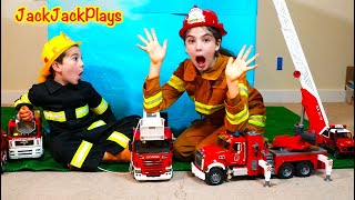 Firefighters Rescue Pretend Play Box Fort With Bruder Fire Trucks Jackjackplays