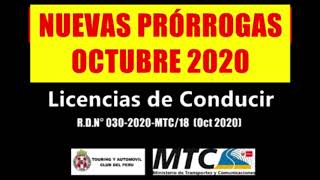 03 | VENCIMIENTOS LICENCIAS DE CONDUCIR OCTUBRE 2020 | Prórrogas | Revalidación | MTC Touring Perú