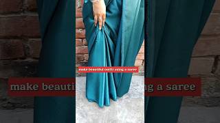 How to Make a Beautiful outfits Using a Saree | Designer Long Frock Cutting & Stitching //# shorts//