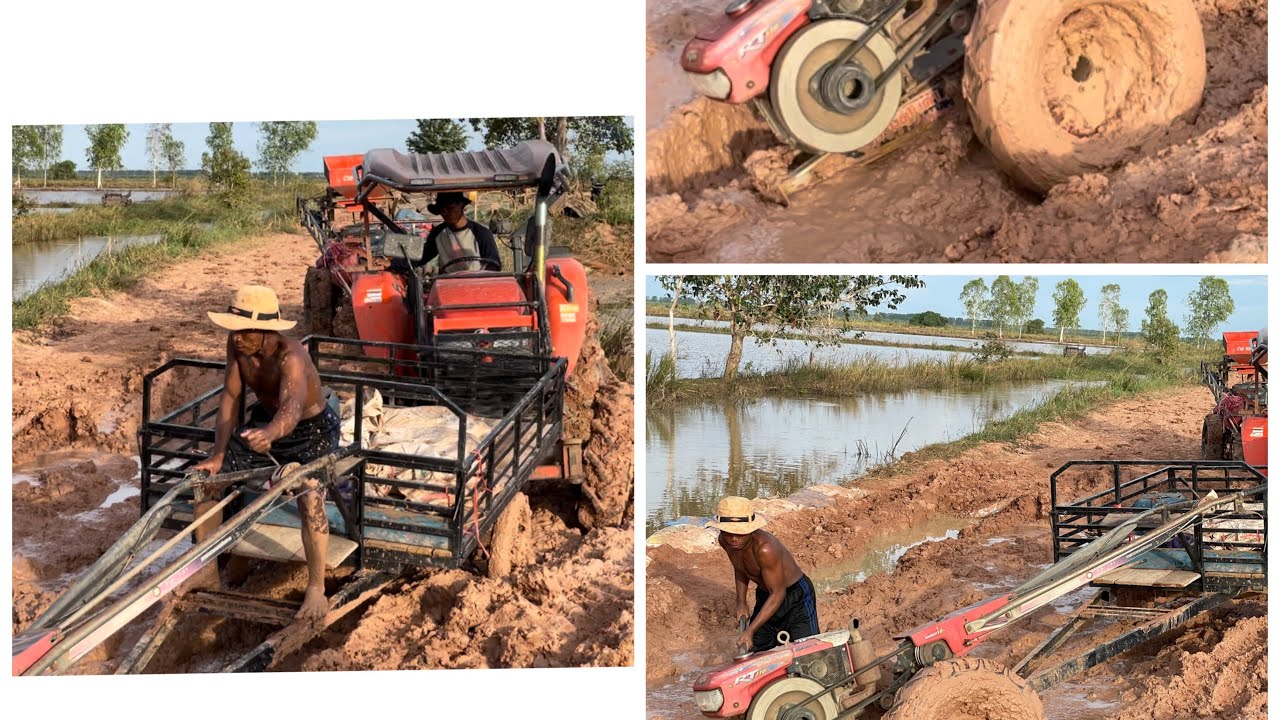 The Kubota tractor could not move forward and was pushed by the Kubota