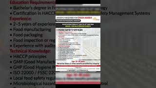 Latest Saudi Arabia Jobs | Food Safety Officer | Attractive Salary May 2026