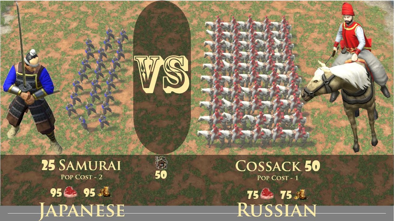 25 Samurai vs 50 Cossack Unique Units Age Of Empires III Definitive