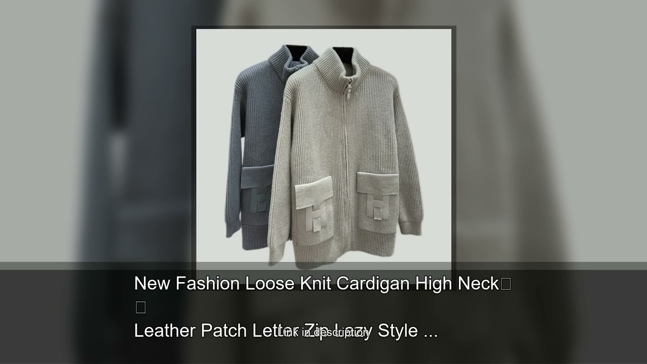 New Fashion Loose Knit Cardigan High Neck Leather Patch Letter Zip Lazy Style y2k clothes sweat