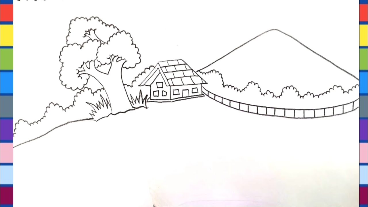 How to draw easy scenery | Village drawing | A Beautiful Village ...