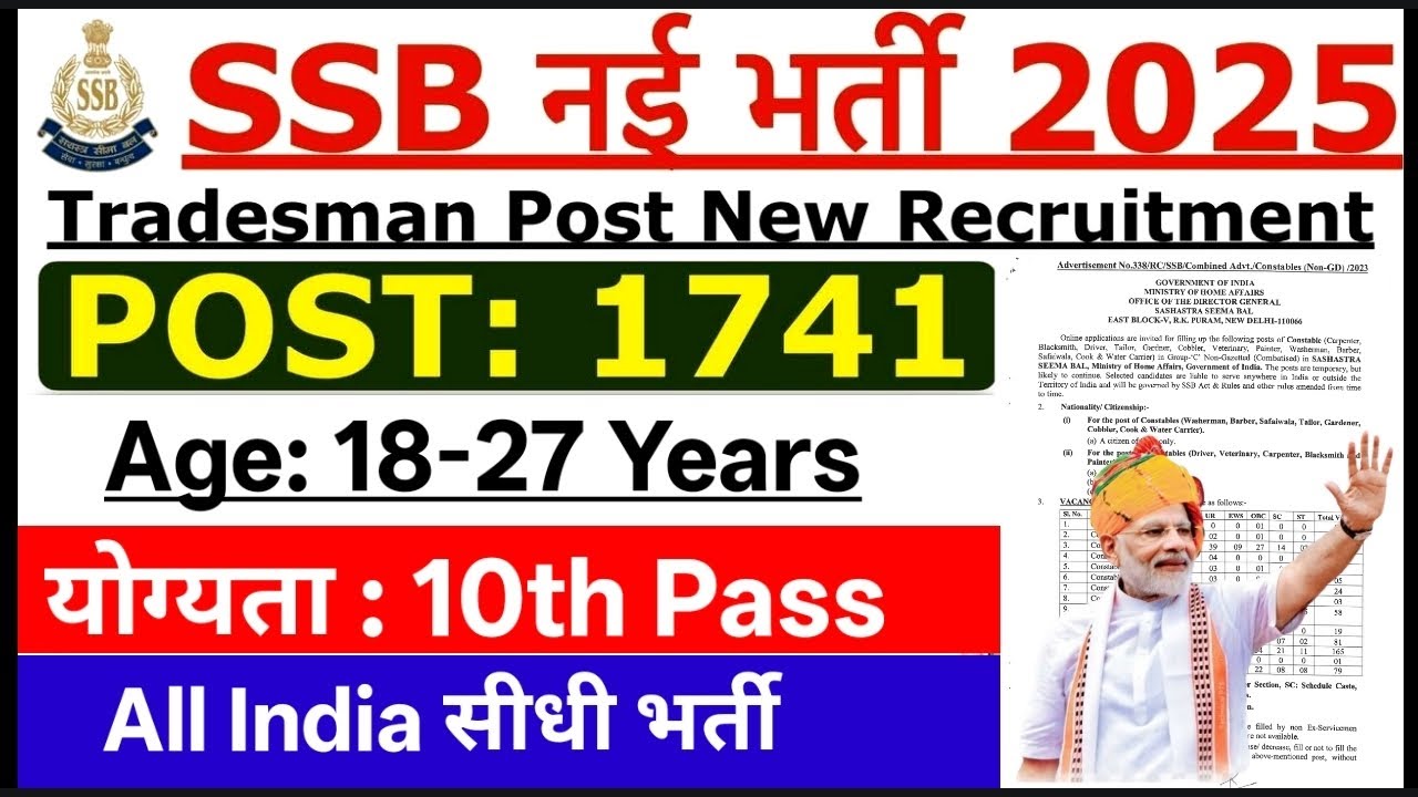 SSB Tradesman Constable Recruitment 2025 | SSB Tradesman New Vacancy 2025 | Age, Syllabus Details