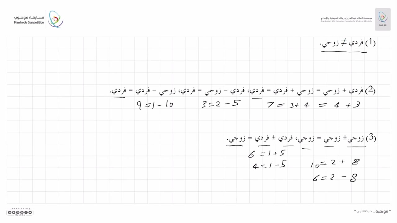 مسابقة موهوب - (الرياضيات: جبر): الزوجية و الفردية 1