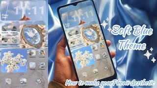 ☁️ how to make your phone aesthetic | soft blue theme | samsung a22 screenshot 1