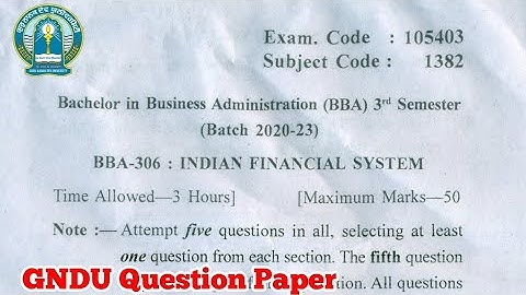 Gndu BBA 3rd Semester Indian Financial System Question Paper || BBA 3rd Semester Question Paper