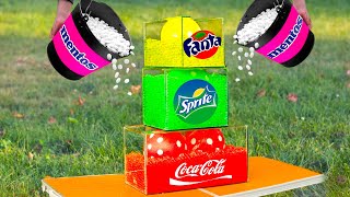 Experiment: Pyramid of Aquarium Coca-cola VS Mentos, Giant Balloons with Fanta & Sprite and Orbeez @MrGearOfficial