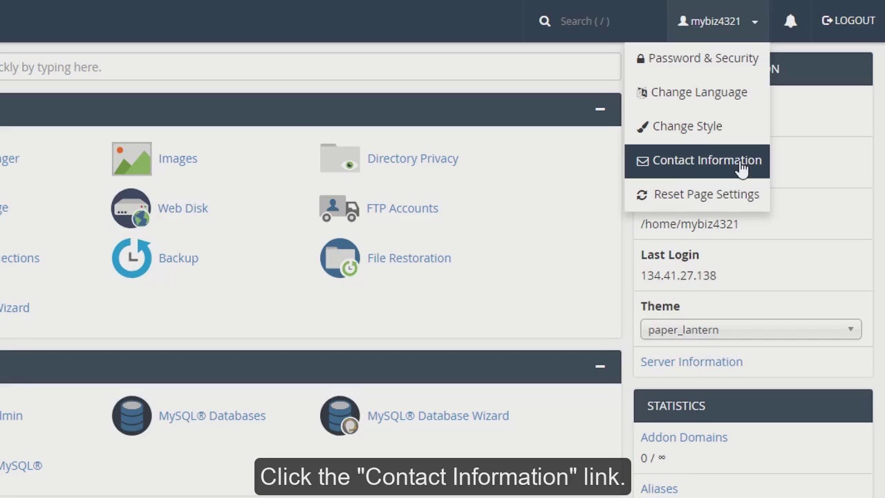 How to update your contact information in cPanel