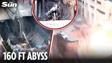 Terrifying moment giant SINKHOLE swallows road outside Bangkok hospital