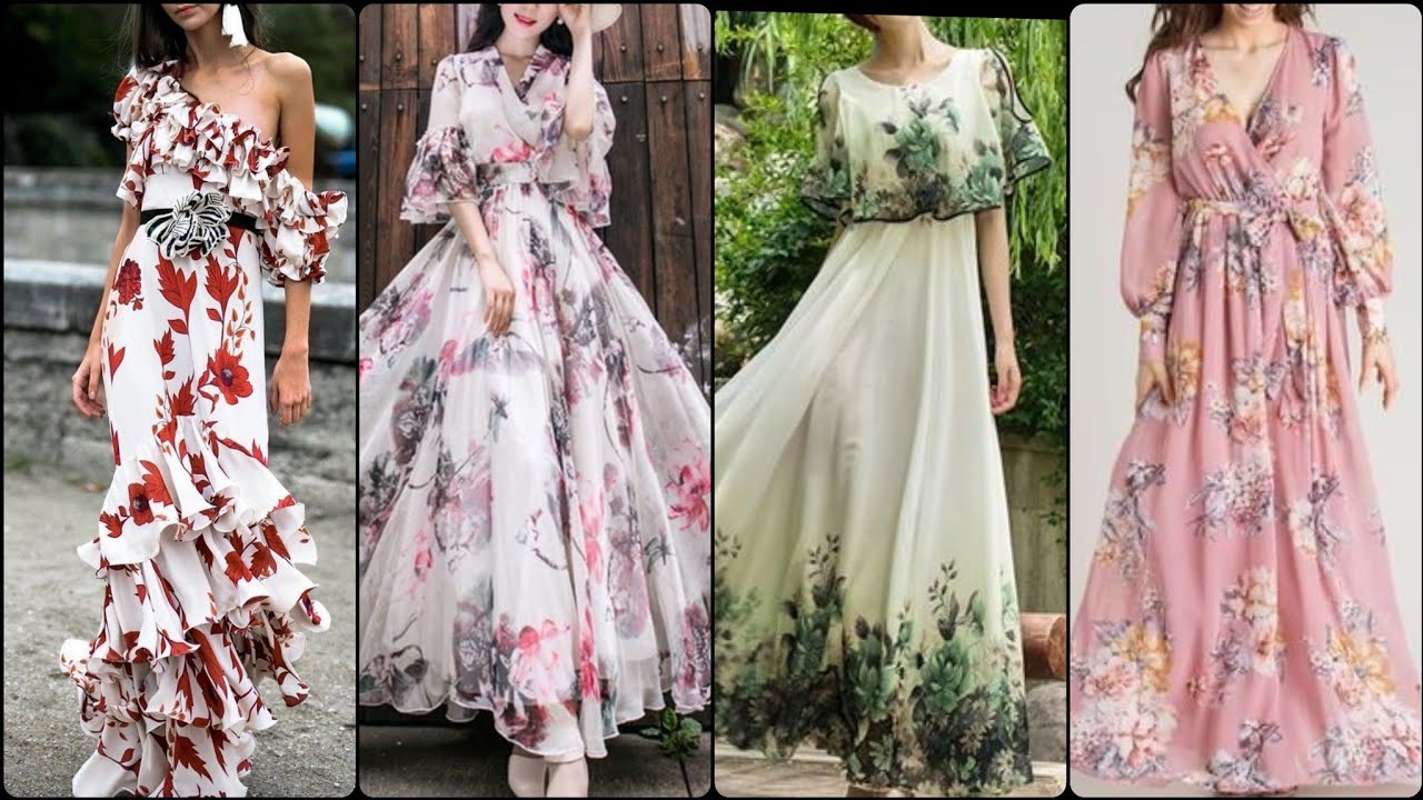 Women's Maxicana Floral prints Chiffon Maxi Dresses For Girls