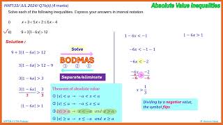 Q1b(ii) absolute value inequalities (MAT133 JUL 2024 Q1bii 4 marks)