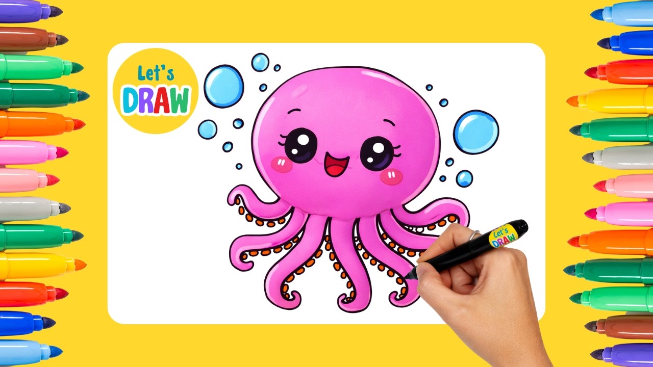 How to Draw a Cute Octopus | Easy Cute Drawing Tutorial ✏️🎨