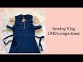 {1930s クレープワンピース} Making 1930s crepe dress with puff sleeve, sewing vlog dressmaking ハンドメイド 洋裁　ソーイング