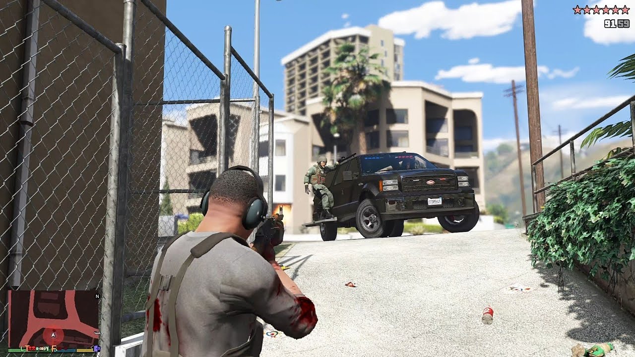 GTA 5 - Franklin's Lombank Rooftop Shootout + Ten Star Escape [R.D.E 4.1.2]