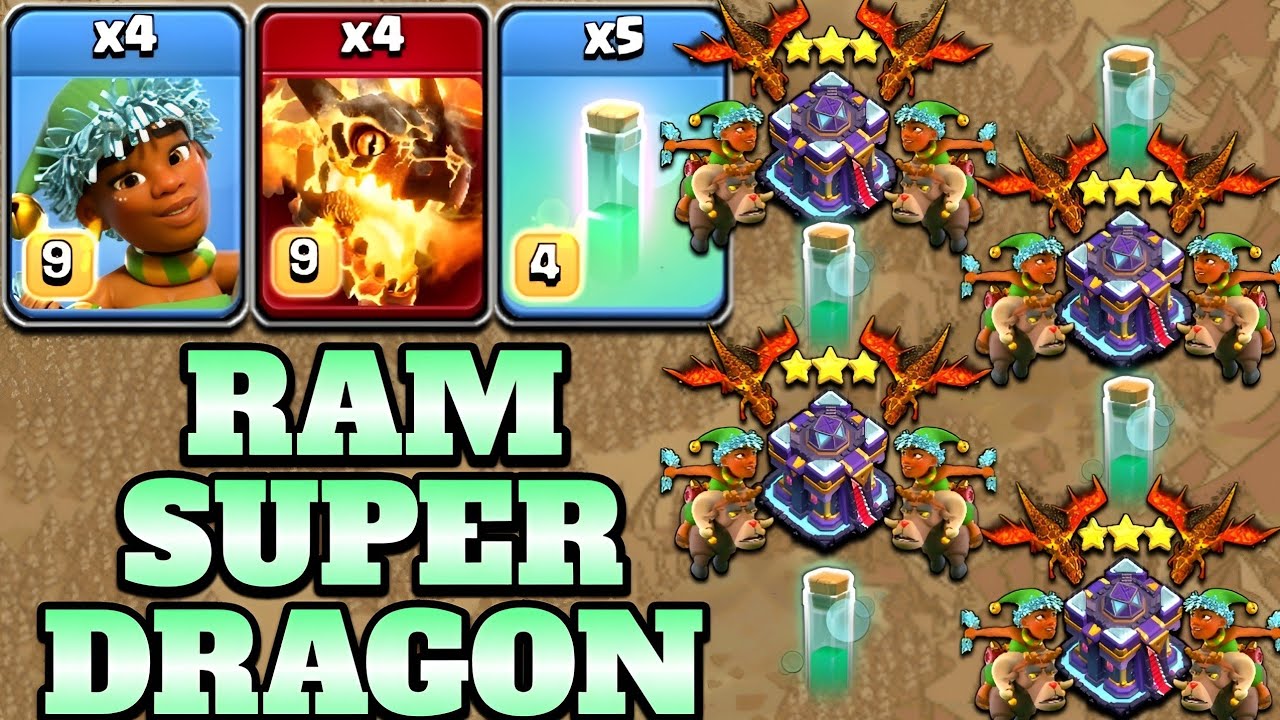 Ram Rider & Super Dragon Attack Strategy With Invisibility Spell Th15 Attack Strategy Clash of Clans