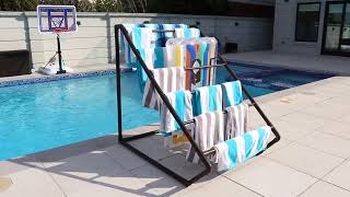 Style# 664874: 7 Bar Outdoor Pool Towel Rack - Float Storage and Drying Rack, Standing Organizer