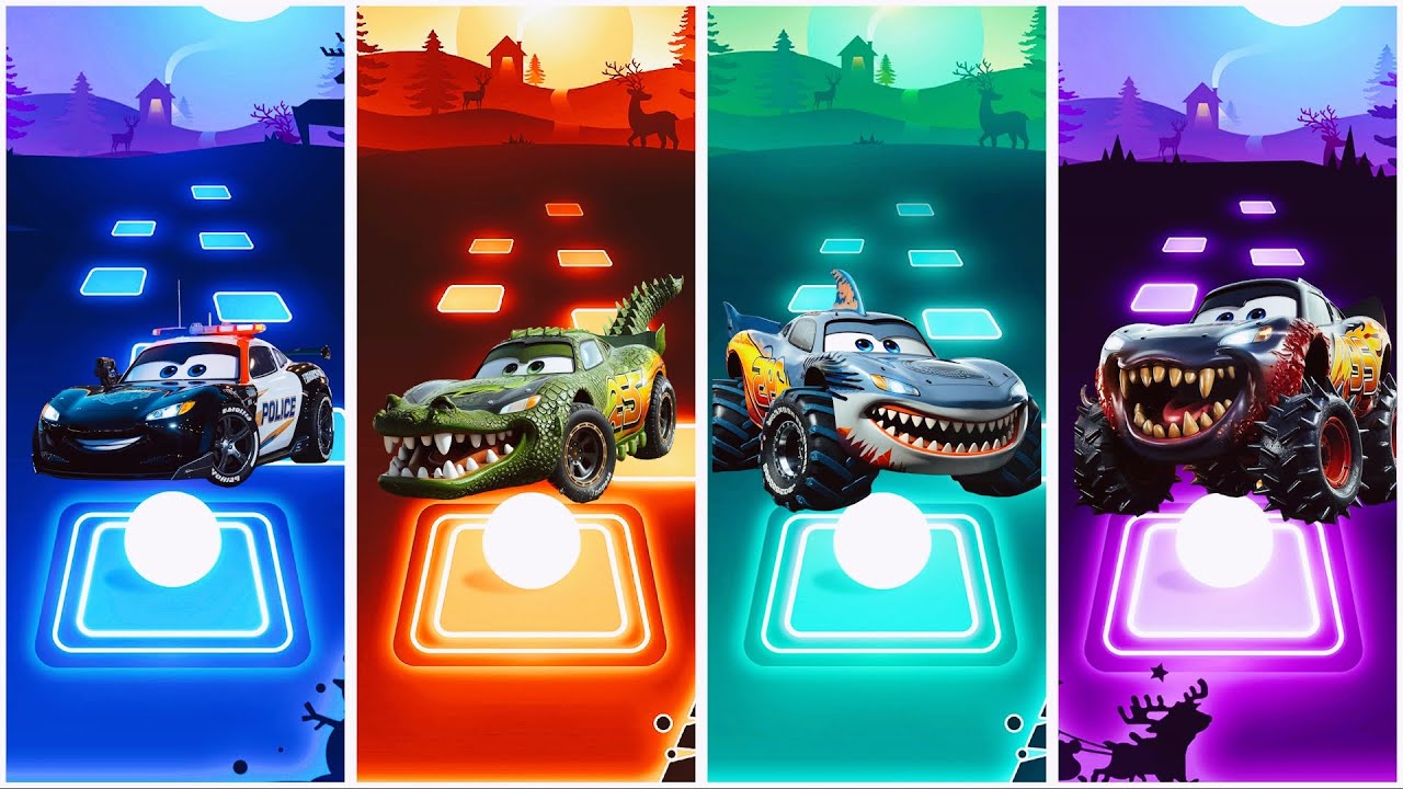 Police McQueen 🆚 Crocodile McQueen 🆚 Shark McQueen 🆚 Monster McQueen 🎶 Tiles Hop EDM Rush!