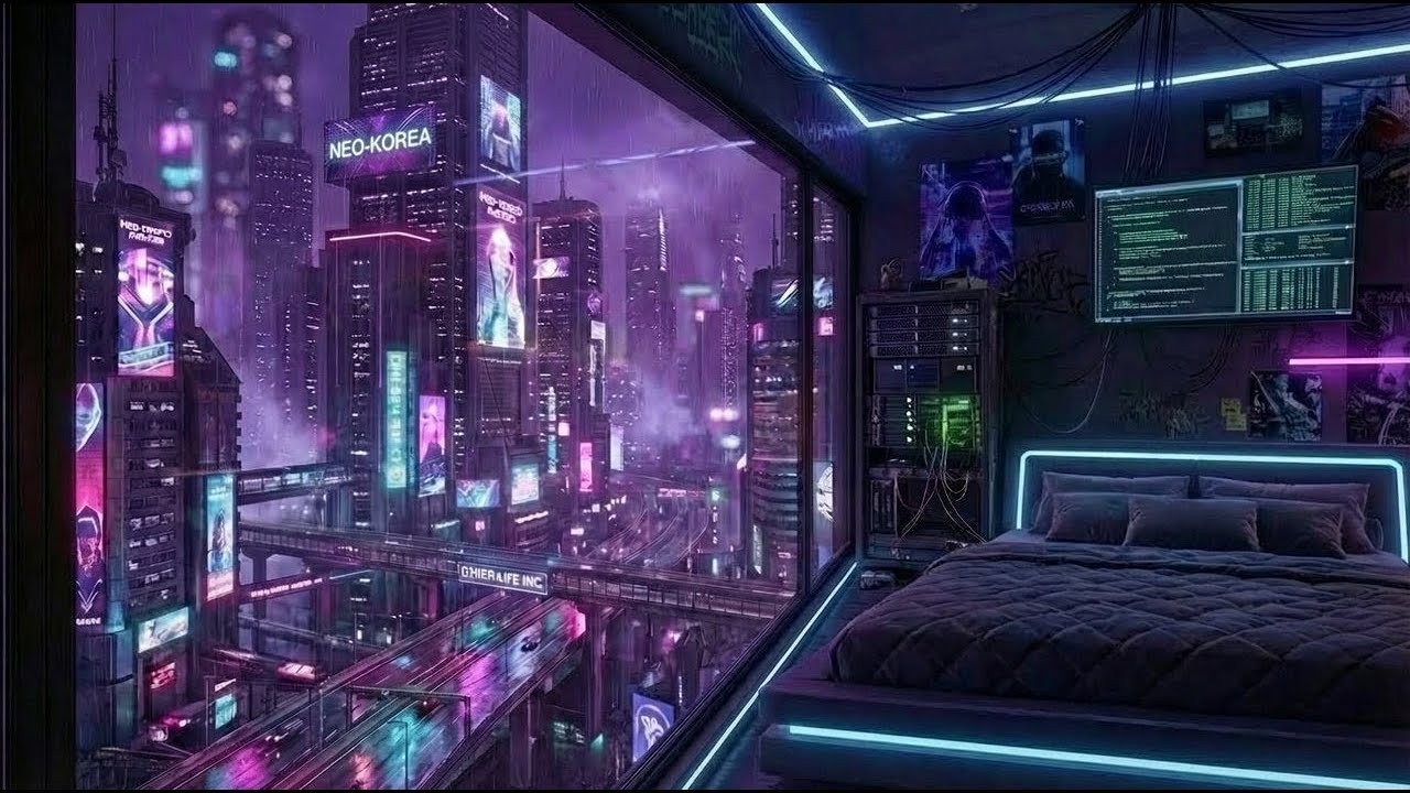 Cyberpunk Neo Korea Rain | 10 Hours Neon City Ambience for Sleep, Focus & Relaxation 🌃🌧️