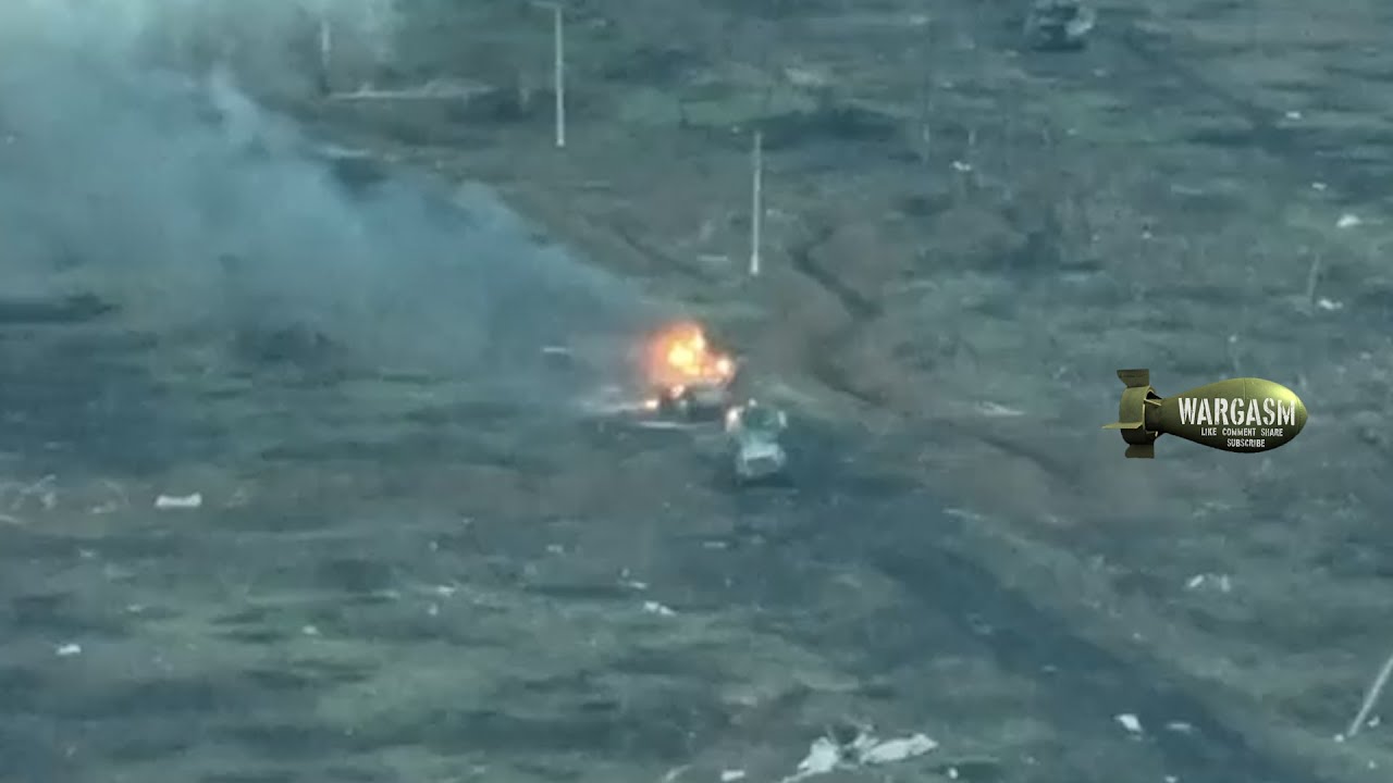 MRAP burns after Russian artillery strike