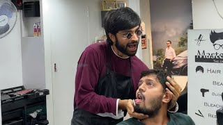 Normal day with local barber 😂😂 | who gives such a dangerous massage brother #shorts #comedy #barber screenshot 3