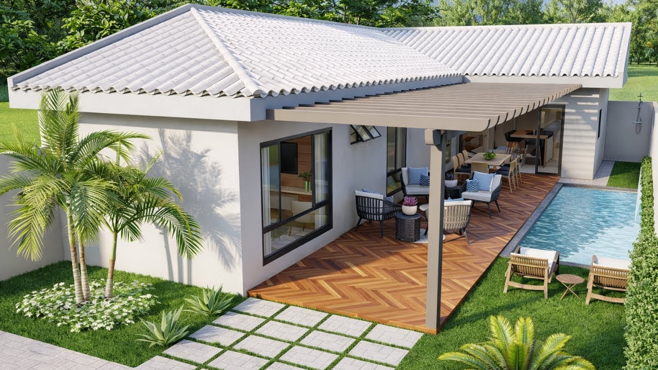 215 | Casa em L no Terreno Pequeno | 3 Quartos | Planta Funcional e Moderna