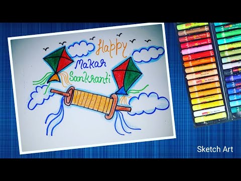 Makar Sankranti Drawing | Happy Makar Sankranti Drawing Easy Step | Kite  festival scenery drawing - YouTube