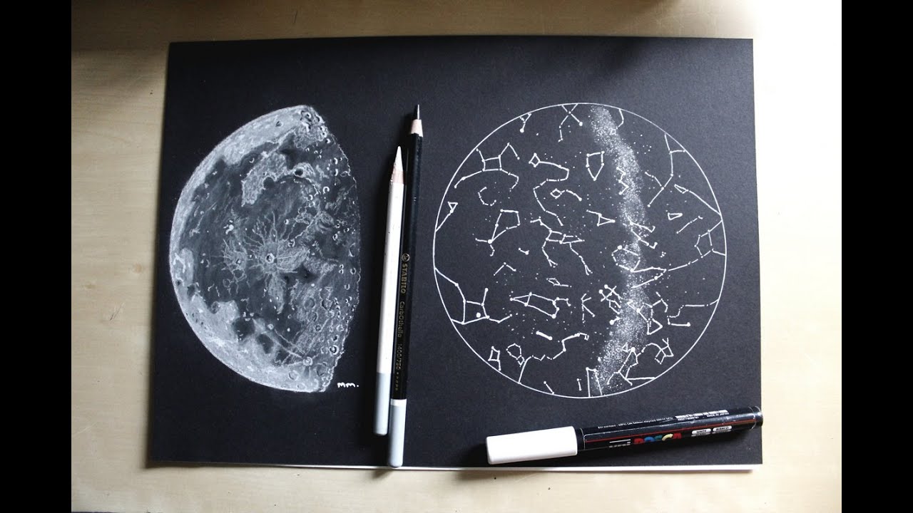 Posca Moon Pastel / Posca Pen Timelapse - Creating a Moon & Stars Birthday Gift ...