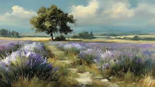 A Solitary Tree Among Purple Wildflowers | Oil Paintings | 4K TV Art | 2 Hours screenshot 1