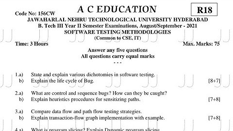 Software testing methodologies previous  question paper || JNTUH || A C EDUCATION #5
