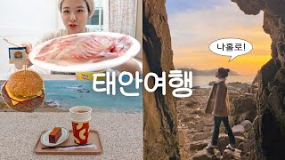 나홀로 태안여행 1박2일 여유롭게➰ 오션뷰 갬성카페, 인생 버거, 파도리 해식동굴 포토존, 회 포장, 폐교개조카페