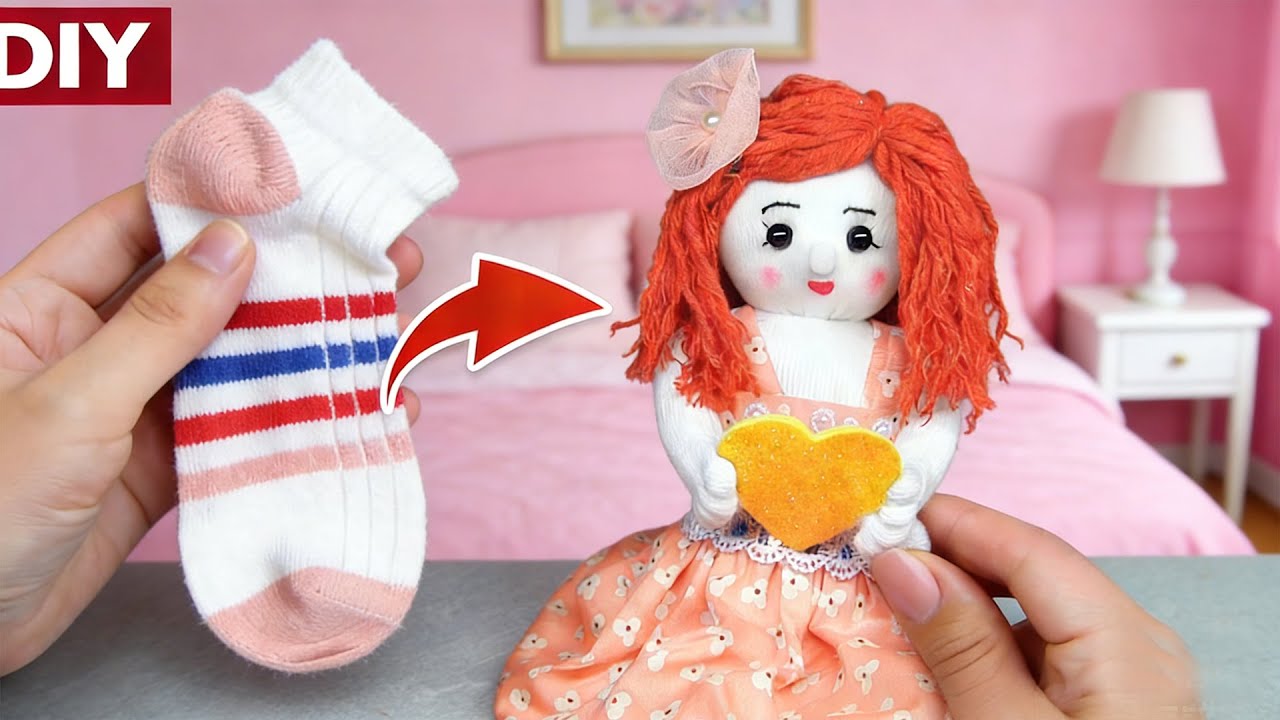 ГЕНИАЛЬНАЯ ИДЕЯ! 🧦 Любой может сделать эту милую игрушку-куклу, используя только носки!