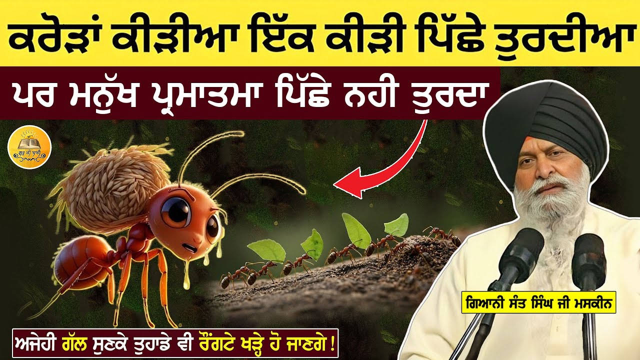 ਇੱਕ ਕੀੜੀ ਪਿੱਛੇ ਕਰੋੜਾਂ ਕੀੜੀਆਂ ਤੁਰਦੀਆਂ | Kidi Di Kahani | Maskeen Ji | Guru Ki Bani 